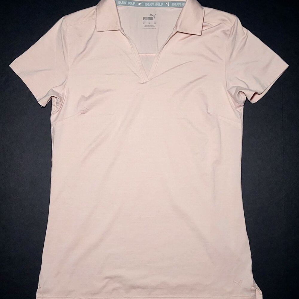 Puma Womens Light Pink V Neck Athletic Golf Polo Size XS